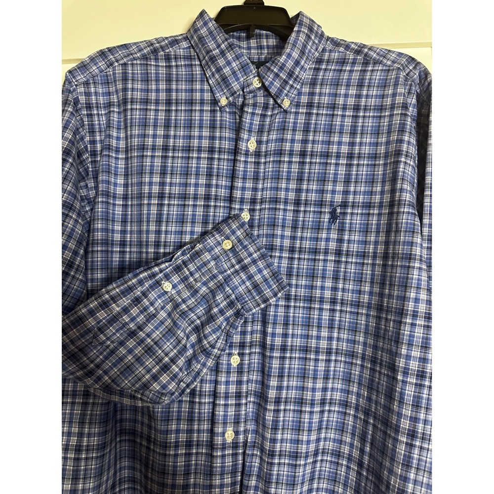 Mens Ralph Lauren Classic Fit Blue Plaid Button Down‎ Shirt Size L